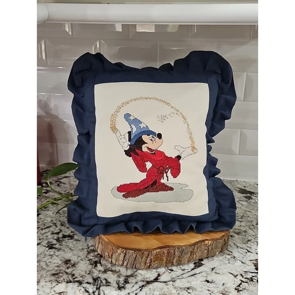 Vintage Socerer Disney's  Mickey Mouse Cross Stitch‎ Accent Pillow BEAUTIFUL